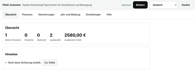 Die Übersicht der App mit Kennzahlen des Jahres, offenen Abrechnungen und Hinweisen